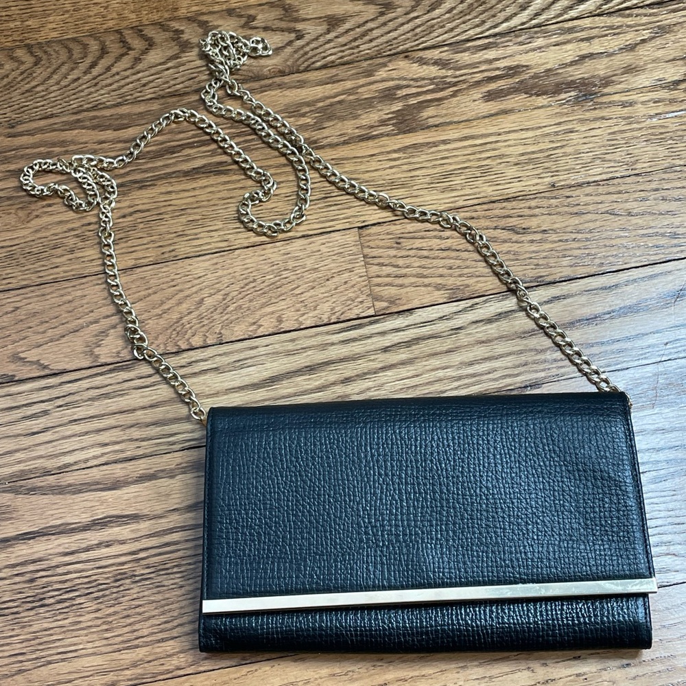 Nordstrom brand: Halogen formal black purse with gold chain strap